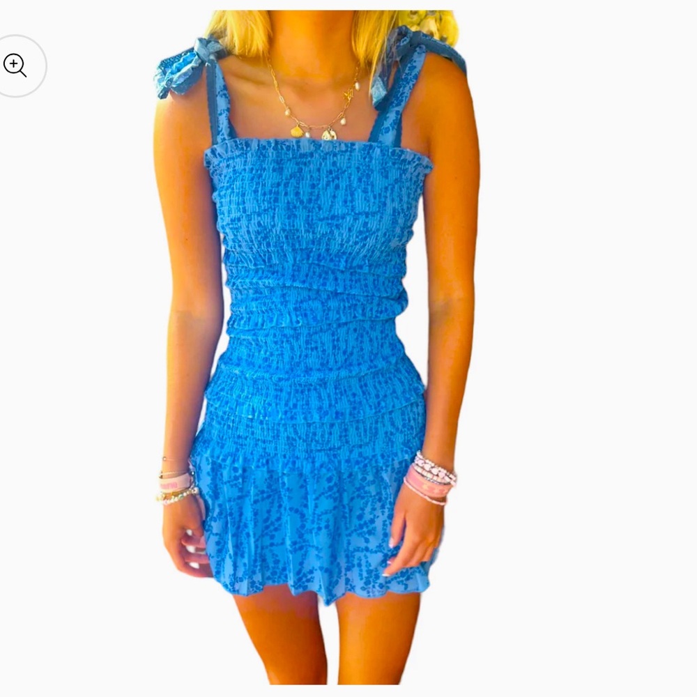 Blue Textured Sleeveless Dress